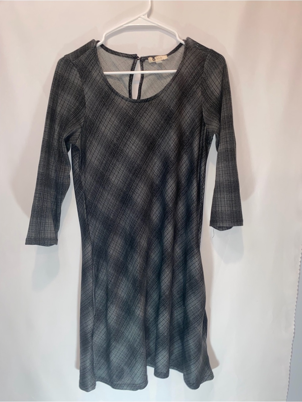 Halo Gray Plaid Long Sleeve Fit & Flare Dress